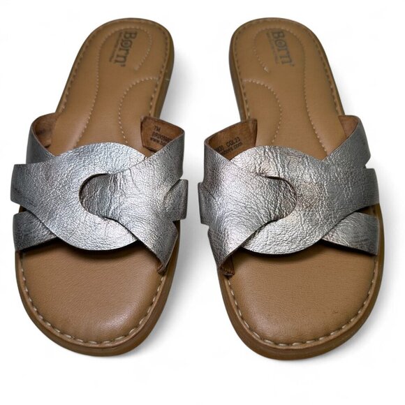 BORN Metallic Isabella Leather Slide Sandal - Light Gold, Sz 7, NWOB - Picture 4 of 12